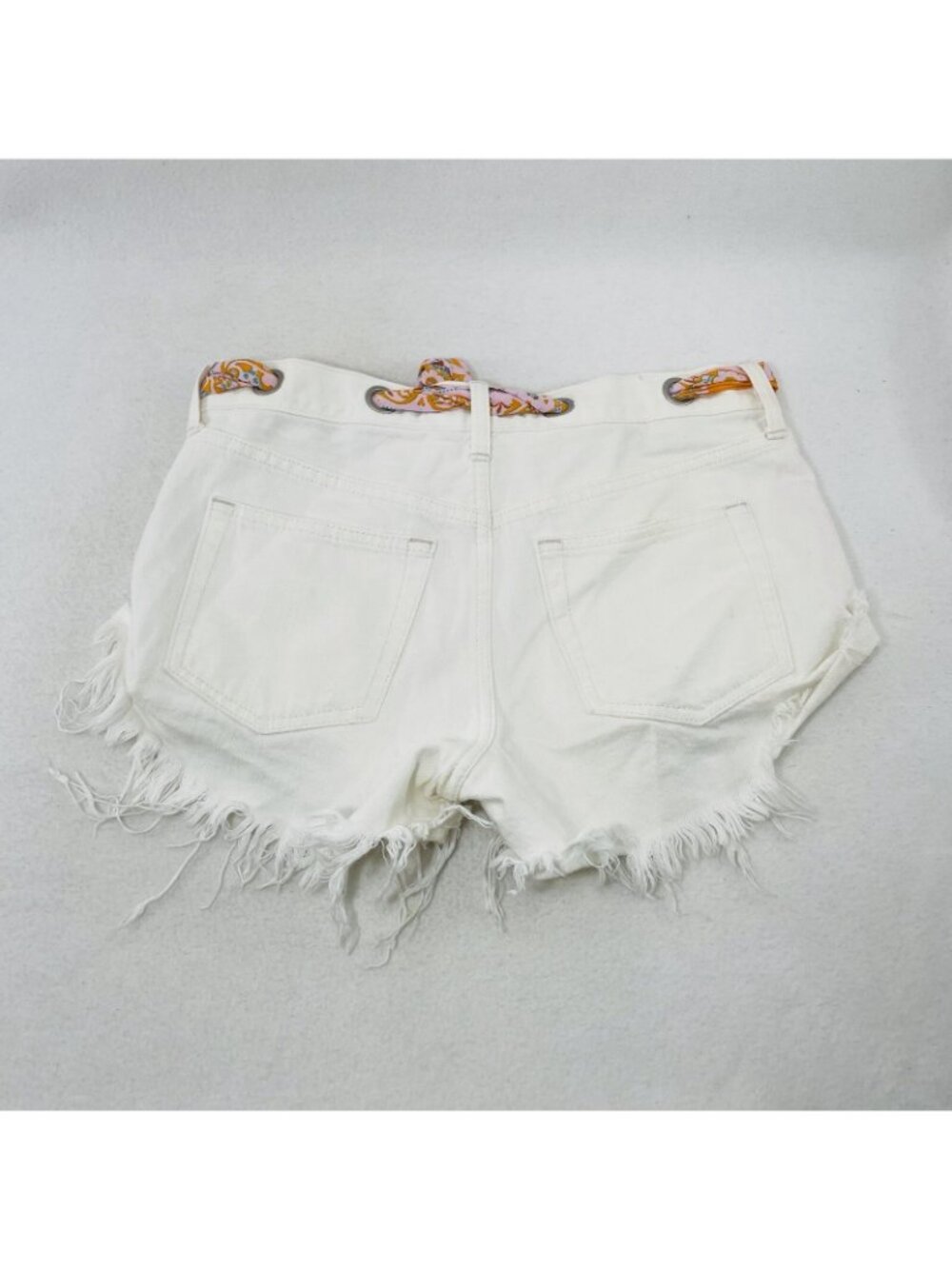 We The Free Booty Jean Shorts Women Size 25 Belt Button White Cutoff Distressed - Picture 2 of 10